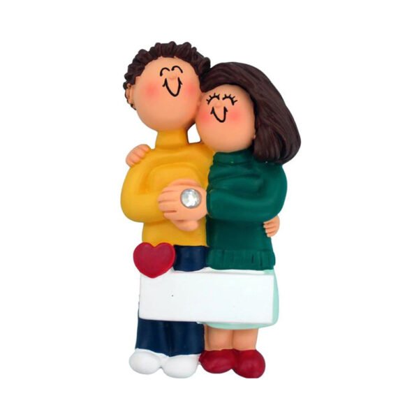 Personalized Engaged Couple Ornament - Male. Brown Hair and Female. Brown Hair - Image 2