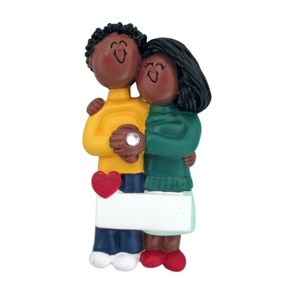 Personalized Engaged Couple Ornament - African-American Male and Female - Image 2