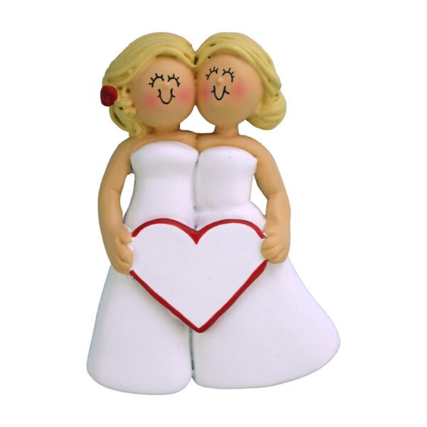 Personalized Wedding Couple Ornament - Two Blonde Brides - Image 2