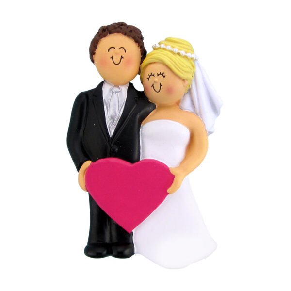 Personalized Wedding Couple Ornament - Brunette Male with Blonde Female - Image 2